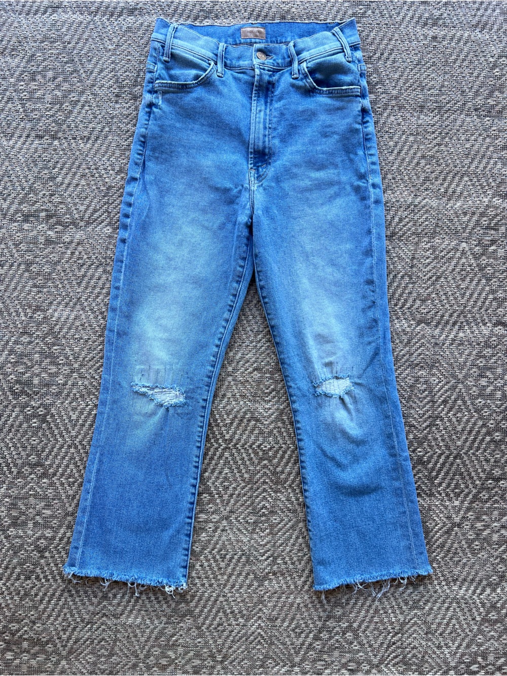 MOTHER The Hustler Ankle Fray Jeans 29 Thrilling Shots‎ High Rise Crop Flare